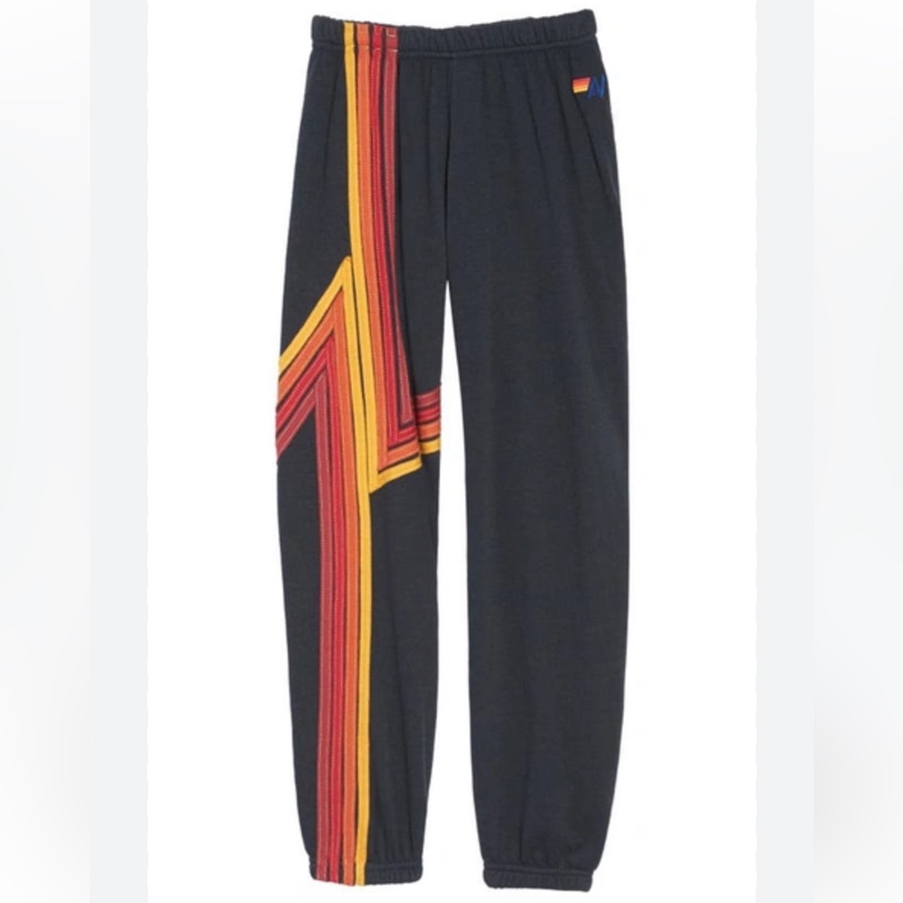 Aviator Nation Black Track Pants with Red & Yellow Stripe Detail